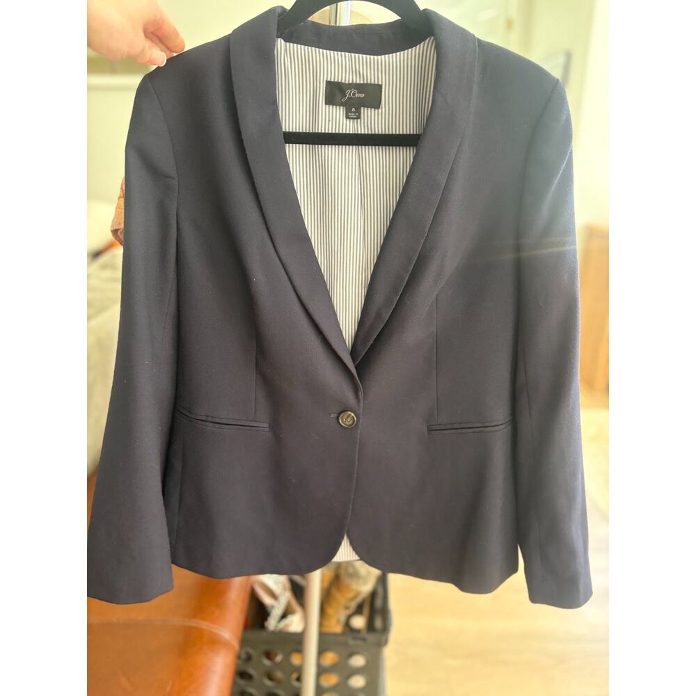 J Crew 8 Navy Blue Classic Wool Blend One Button Parke Blazer